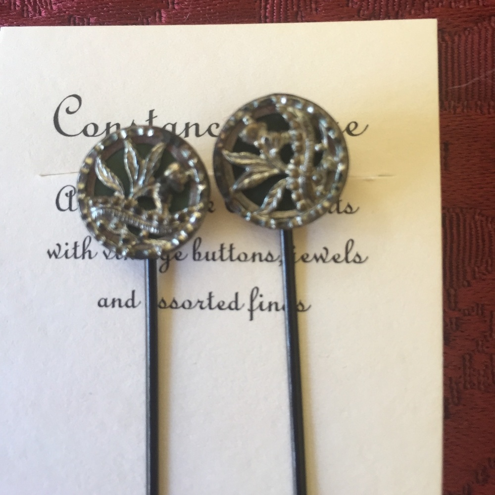 Pair Vintage Button Bobby Pins